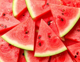 Close up of fresh slices of juicy watermelon