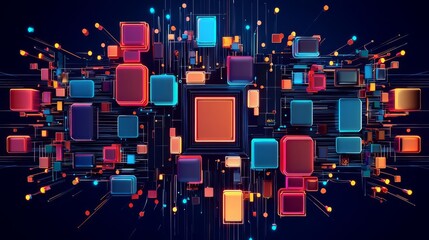 Abstract digital artwork showcasing colorful geometric shapes and lines representing modern technology.