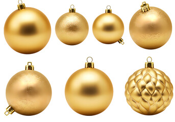 Elegant Gold Christmas Ornaments: Festive Decorations for the Holiday Season Isolated on Transparent Background