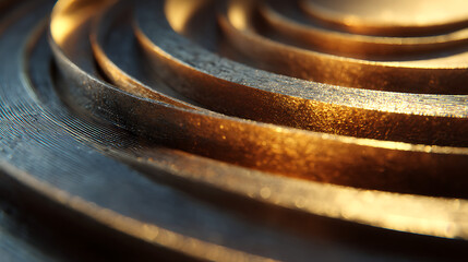 Gleaming golden bronze concentric curves with textured metallic surfaces image