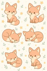 Seamless Kawaii Fox Pattern – Cute Baby Animal for Kids & Nursery