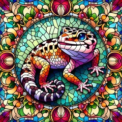 레오파드 게코, 스테인드 글라스 기법 일러스트, jpeg (Leopard gecko, Stained Glass Techniques Design Illustration, jpeg)