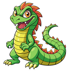 Fototapeta premium Cute green cartoon dragon smiling happily like a friendly baby reptile character vector illustration