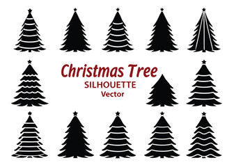 Obraz premium Assortment of Black Silhouette Christmas Trees with Text collection holiday
