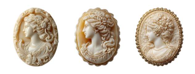 Intricate Cameo Portraits on Transparent Background for Design Use