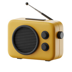 Retro yellow radio with antenna and knobs isolated on transparent background