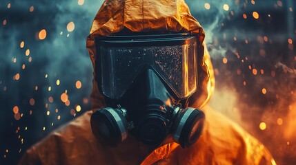 Gas welder working in protective gear amidst sparks and flames in an industrial setting