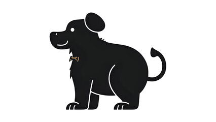Fototapeta premium Monochrome dog silhouette with gold bowtie on white for kids branding and pet social media.