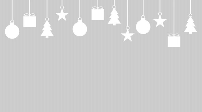 Weihnachtskarte mit grauen Streifen und weisser Weihnachtsdeko