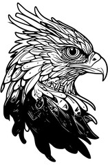 Eagle head profile drawing isolated on white background