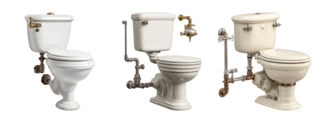 Vintage Toilet Designs with Transparent Background for Stock Use