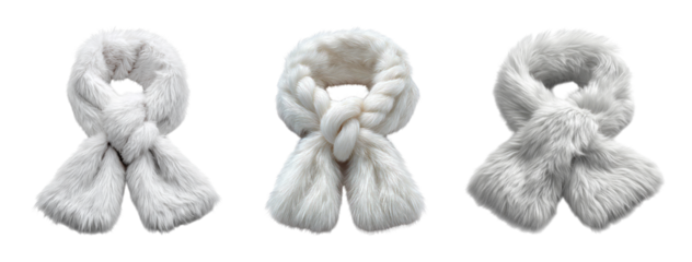 Soft White Fur Scarves on Transparent Background for Fashion Display