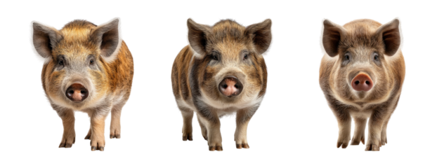 Three Adorable Pigs with Transparent Background for Creative Use