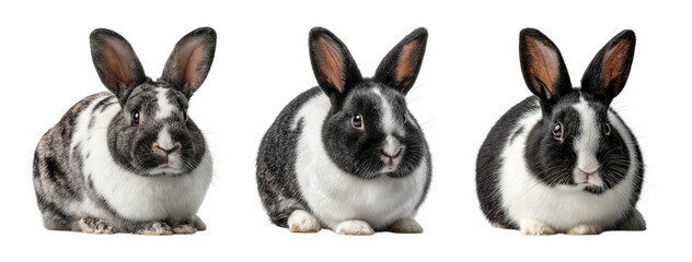 Obraz premium Three Cute Rabbits Sitting on Transparent Background for Stock Use