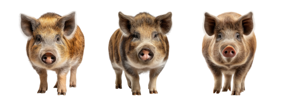 Three Adorable Pigs with Transparent Background for Creative Use