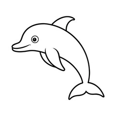 outline dolphin jumping cartoon on white backgroun