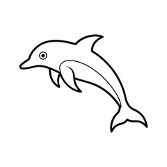 outline dolphin jumping cartoon on white backgroun