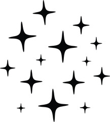 Obraz premium Decorative black starbursts in various sizes arranged on a white background for design use