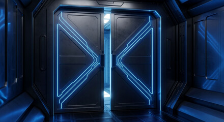 Obraz premium Step into the future with this sleek, modern doorway, perfect for sci-fi, technology, and futuristic designs, adding a touch of innovation