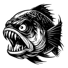 Fearsome piranha fish drawing