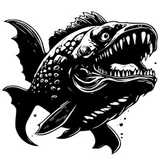 Aggressive fish monster illustration