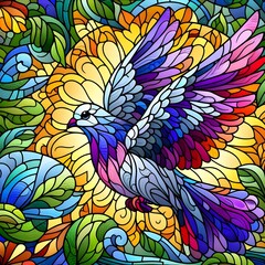 바위비둘기, 스테인드 글라스 기법 일러스트, jpeg (Rock dove, Stained Glass Techniques Design Illustration, jpeg)