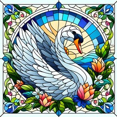 백조, 스테인드 글라스 기법 일러스트, jpeg (swan, Stained Glass Techniques Design Illustration, jpeg)
