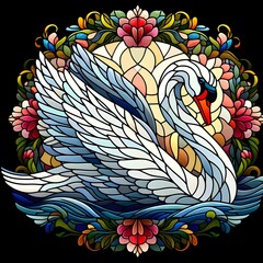 백조, 스테인드 글라스 기법 일러스트, jpeg (swan, Stained Glass Techniques Design Illustration, jpeg)