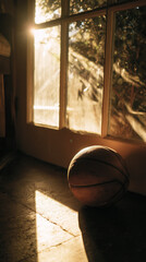Basketball in Sunlit Room 