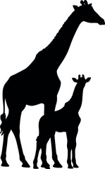 Giraffe silhouette mother and calf
