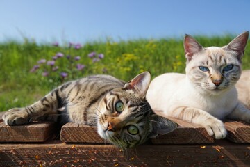 cat lying on the grass