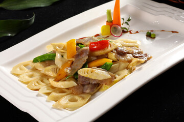 Chinese cuisine, Cantonese cuisine, stir fried salted meat with winter bamboo shoots