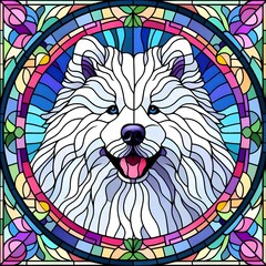 사모예드, 스테인드 글라스 기법 일러스트, jpeg (Samoyed, Stained Glass Techniques Design Illustration, jpeg)