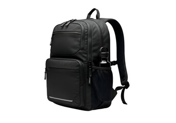 Naklejka premium Stylish black backpack with water bottle pocket.
