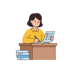 Focused Woman Completing a Checklist at Desk, Illustrating Task Management and Productivity in a Modern Workspace