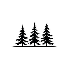 Obraz premium Black silhouette of three pine trees on a white background evergreen forest