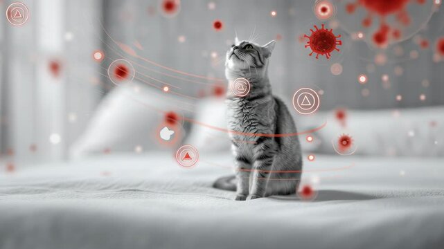Cat Allergy Concept with Floating Allergens