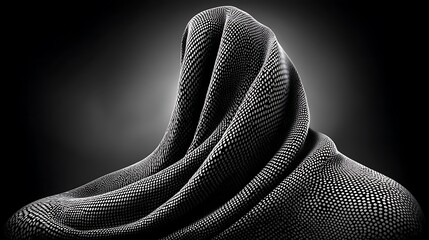 Abstract geometric wave made of flowing lines and dotted grids in monochrome, layered for visual rhythm and motion