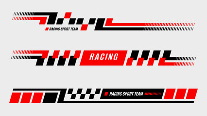 Set of amazing car stripes. Car race stripes. Racing line sticker design. Graphic sport decal vinyl element. Automobile decoration. Racing vector design set
