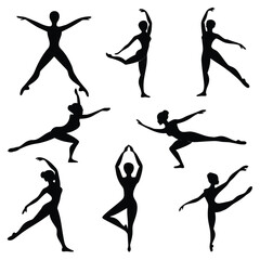 Collection of Ballet Dancers Silhouettes in Various Poses woman female
