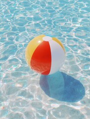 Obraz premium Beach ball floats in sunny pool; summer fun