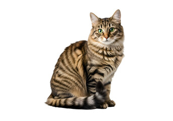 Obraz premium Tabby cat sitting against a black background.