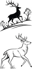 Dynamic vector silhouette illustration of a Deer and rider with a majestic deer, celebrating the wild spirit of nature