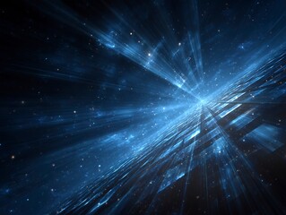 Futuristic Dark Blue Grid Background with Glowing Lines and Starlight Effect, Symmetrical Sci-Fi Digital Space
