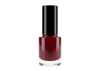 Burgundy nail polish bottle against a black background.
