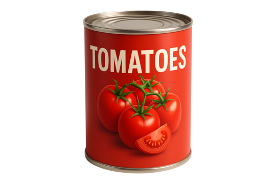 Organic tomatoes can isolated on transparent background