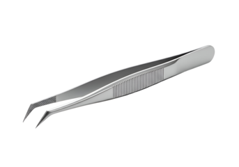 Close-up of a pair of metal tweezers.