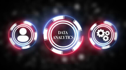 Data Analytics Infographic Animation Futuristic Technology Concept with Glowing Circles and Icons - Powered by Adobe