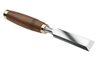 Wooden-handled chisel tool against a black background.