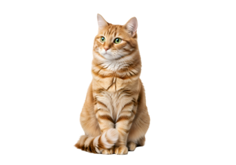Orange tabby cat seated against a black background.